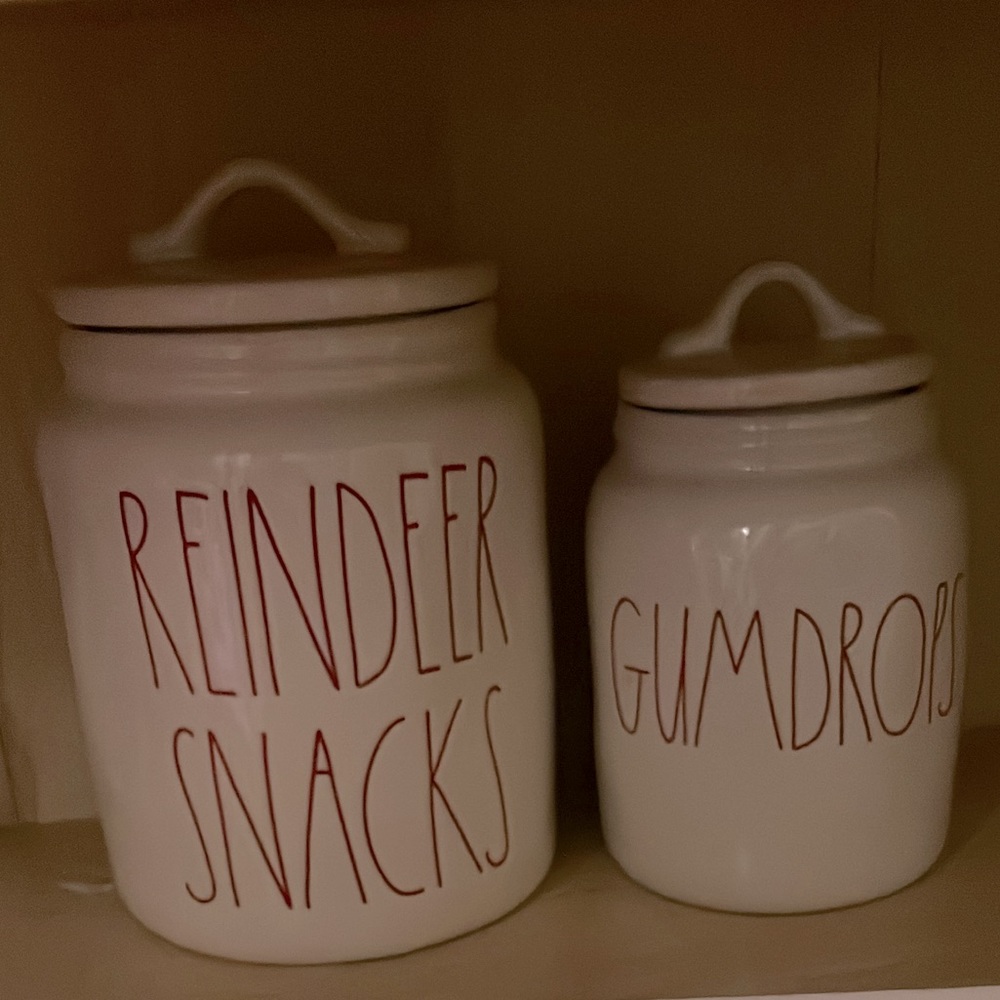 Rae Dunn Reindeer Snacks canister & Gumdrops  mini canister with lid